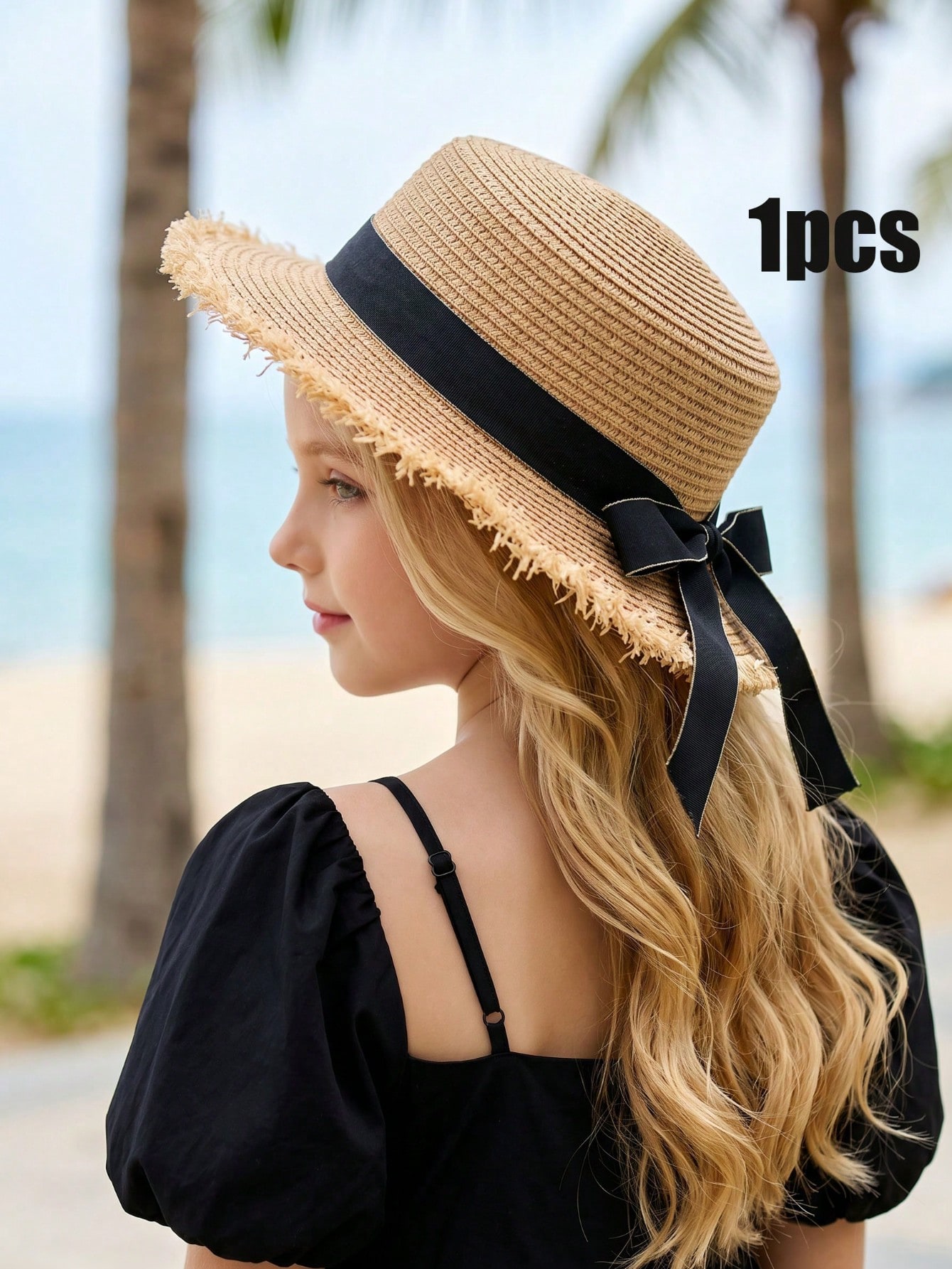Straw Hat Summer - 1 adet 3-8Y kızlar kahve kırık