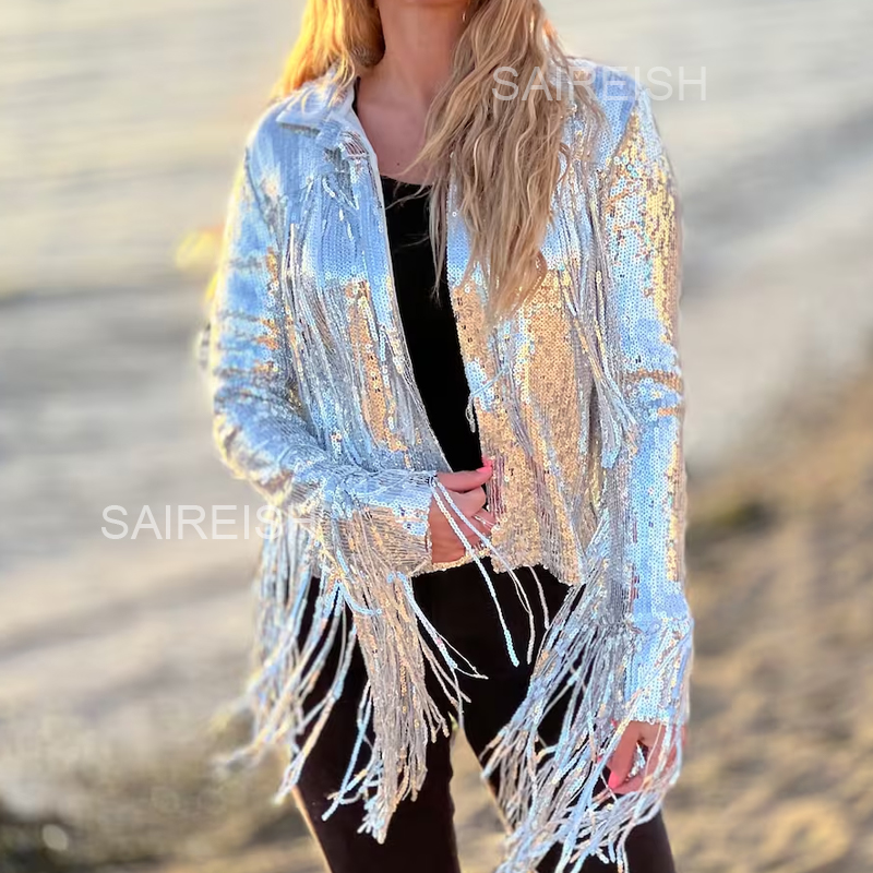 Women'S Fashion Bomber Jacket - Harajuku Unisex pullu saçaklı dans performansı
