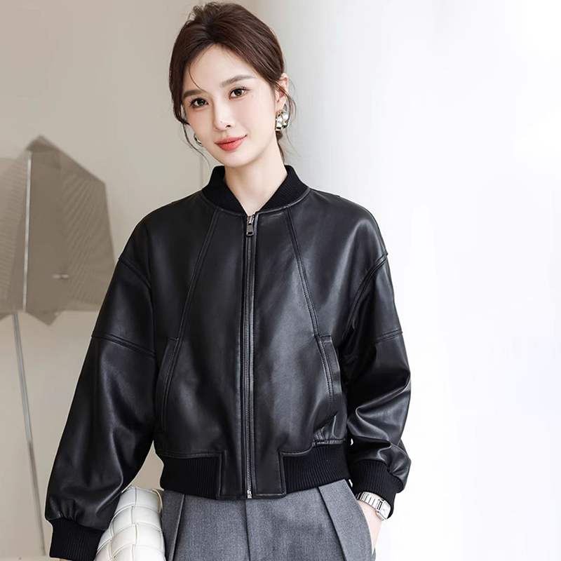 Women'S Fashion Bomber Jacket - Amerikan Retro Suni Deri Ceket Kadın