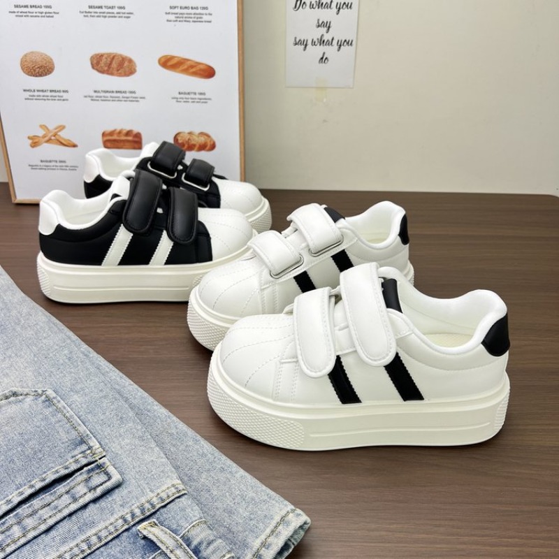 Women'S Fashion Velcro Sneakers - Kadın Çizgili Burunlu Platform Spor Ayakkabı