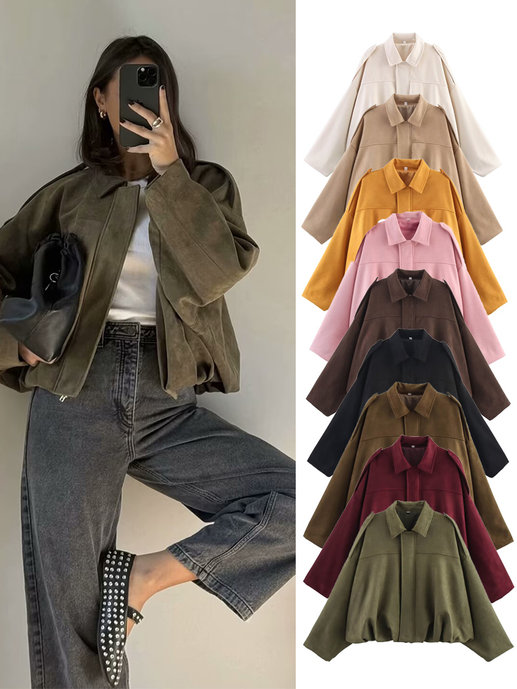 Women'S Fashion Bomber Jacket - TFMLN Kadın Süet Bombacı Ceket Bahar