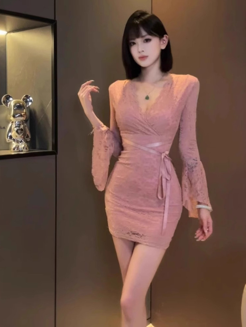 Women Fashion Dress Names - Seksi Dantel Çan Kollu Elbise kadın