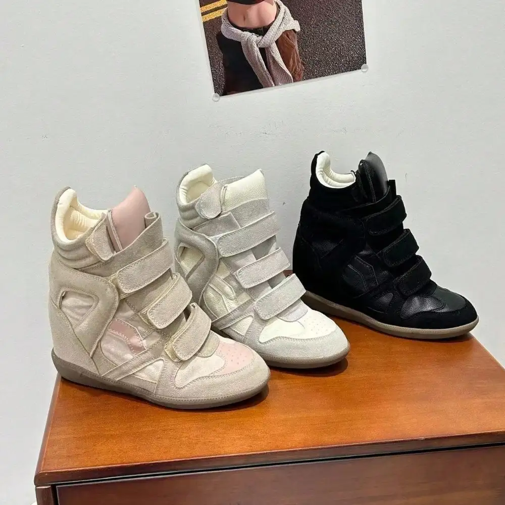 Women'S Fashion Velcro Sneakers - Kadınlar için Yüksek Tabanlı Gizli Topuklu