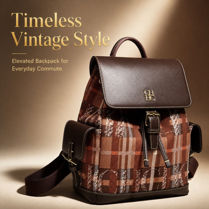 Women'S Fashion Backpack - CHHC Moda Renk Bloklu Sırt Çantası