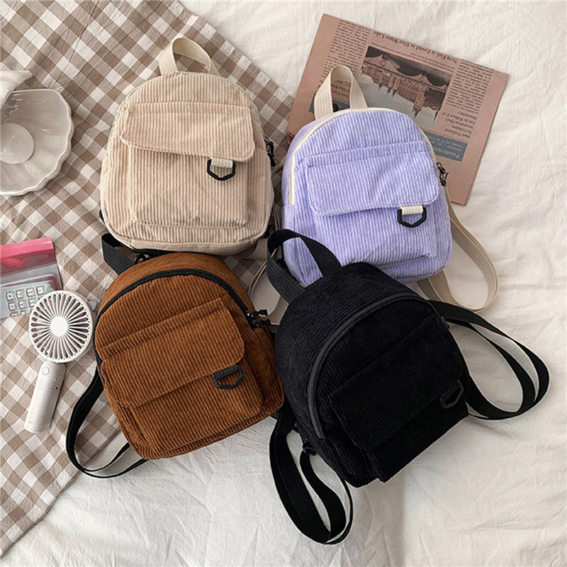 Women'S Fashion Backpack - Düz Renk Mini Sırt Çantası Kadife