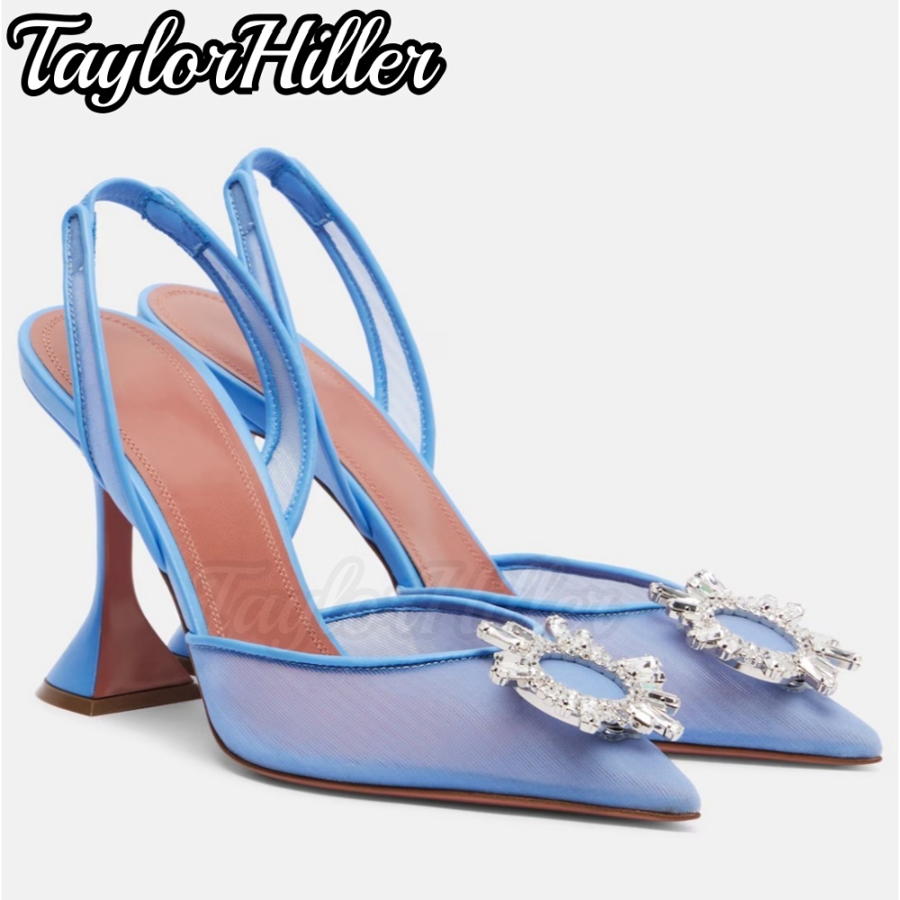 Women'S Fashion Spring Summer 2026 - Gümüş Kristal Slingback Topuklu Sandaletler Sığ